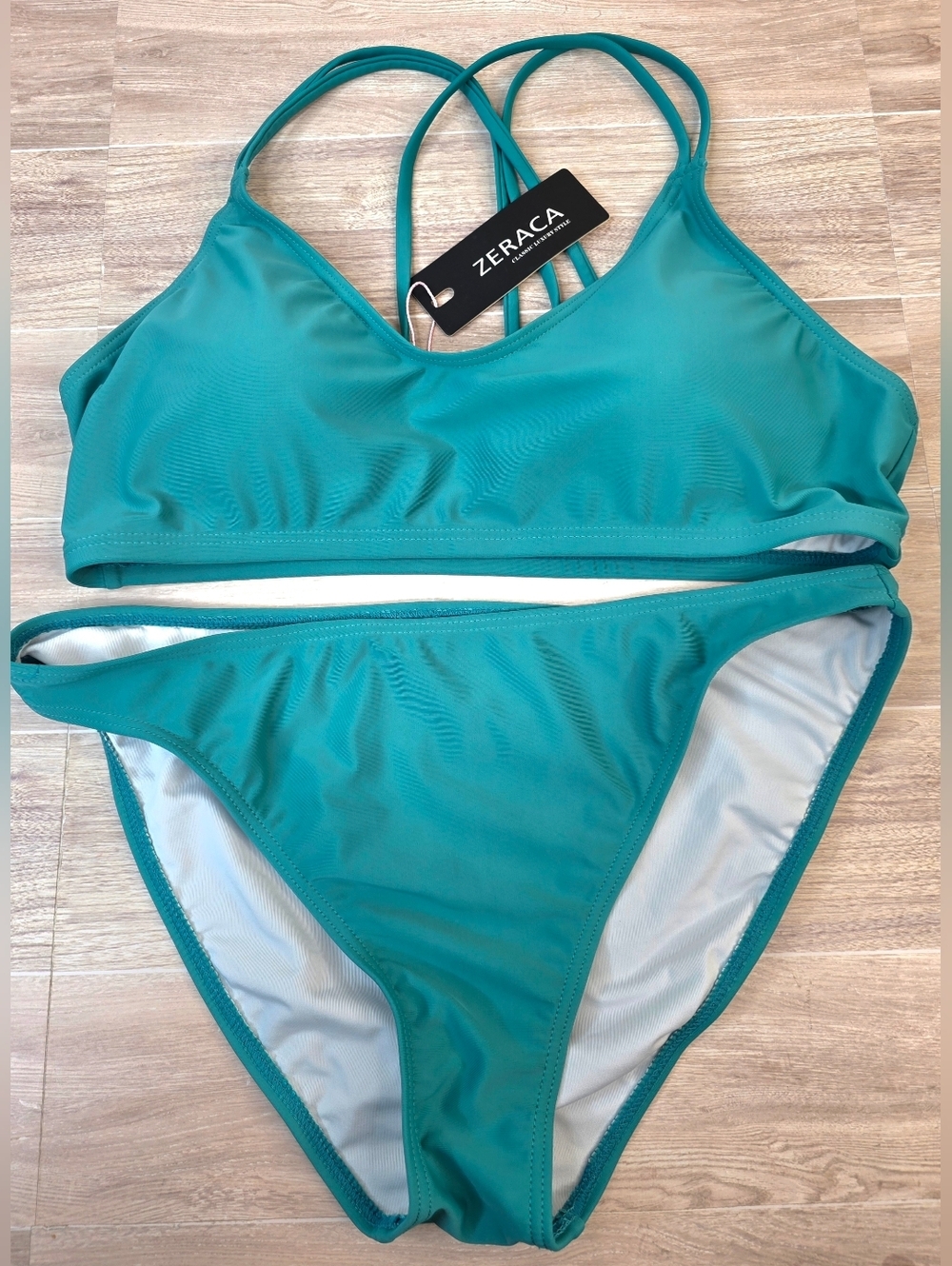 New Woman's Zeraca Medium Teal Strappy Two-Piece Bikini Set